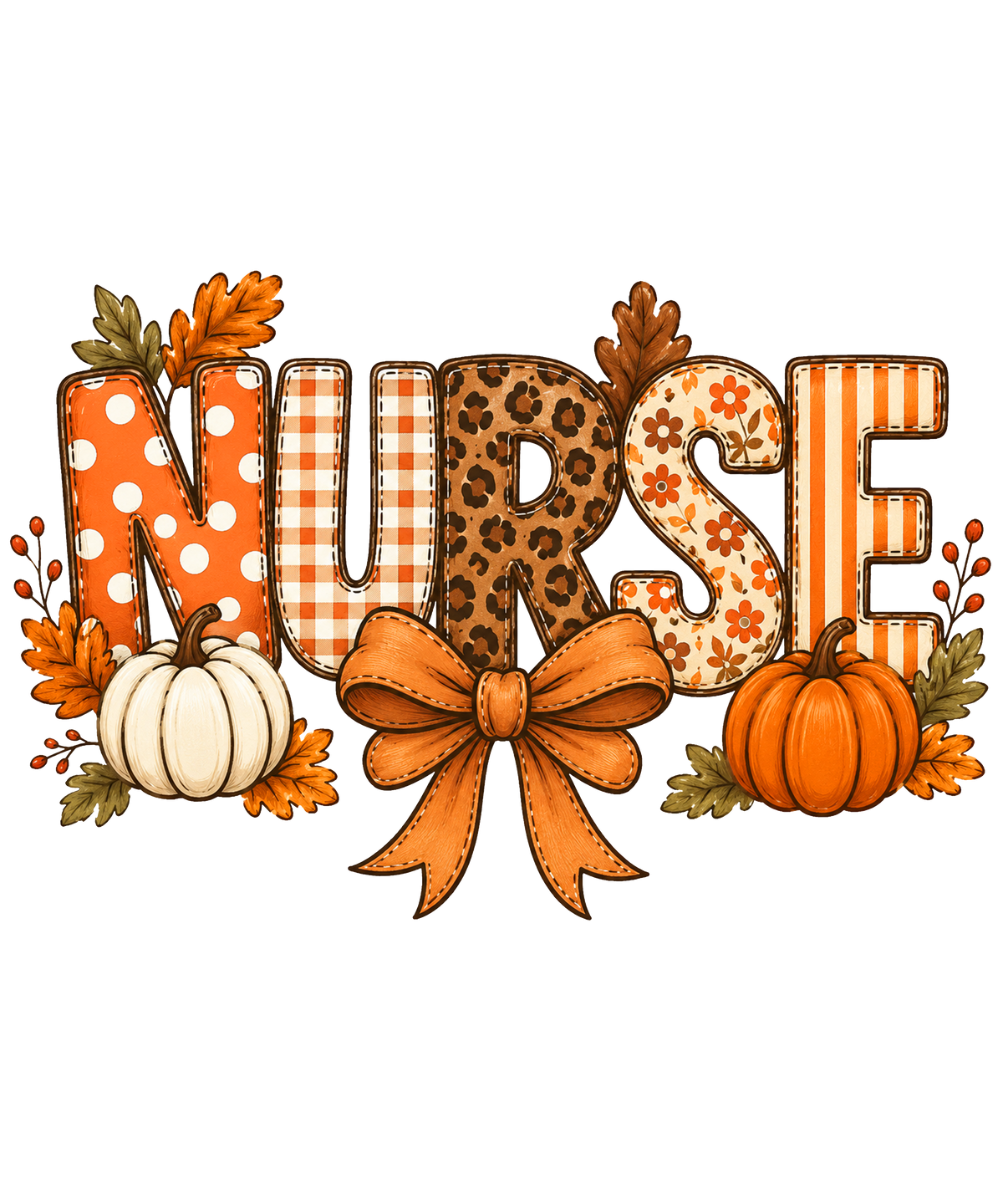 Nurse Autumn Fall Leaves and Pumpkins – Nurse Ready to Press DTF Transfer