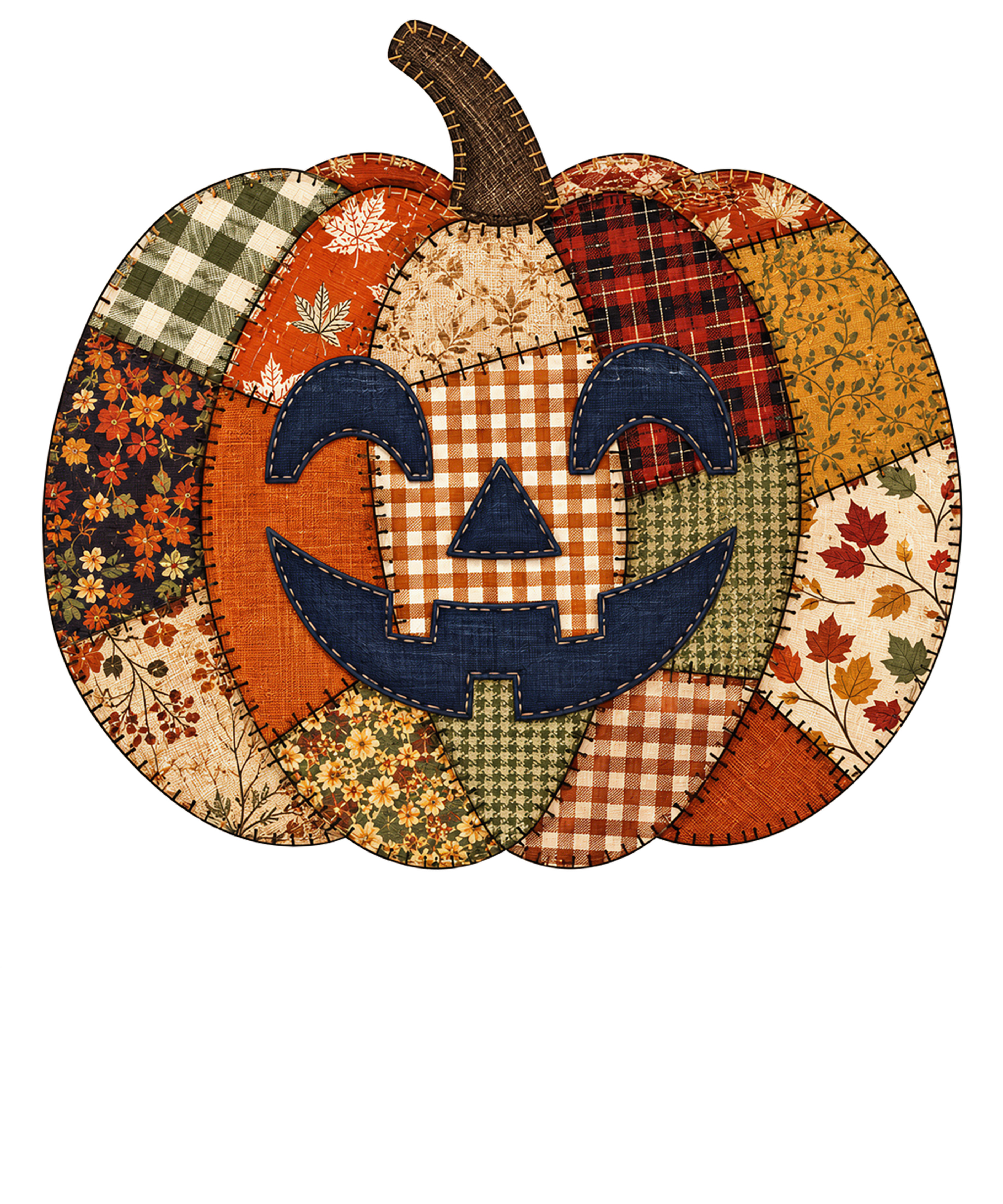 Patchwork Jack O Lantern Pumpkin Face – Halloween Ready to Press DTF Transfer