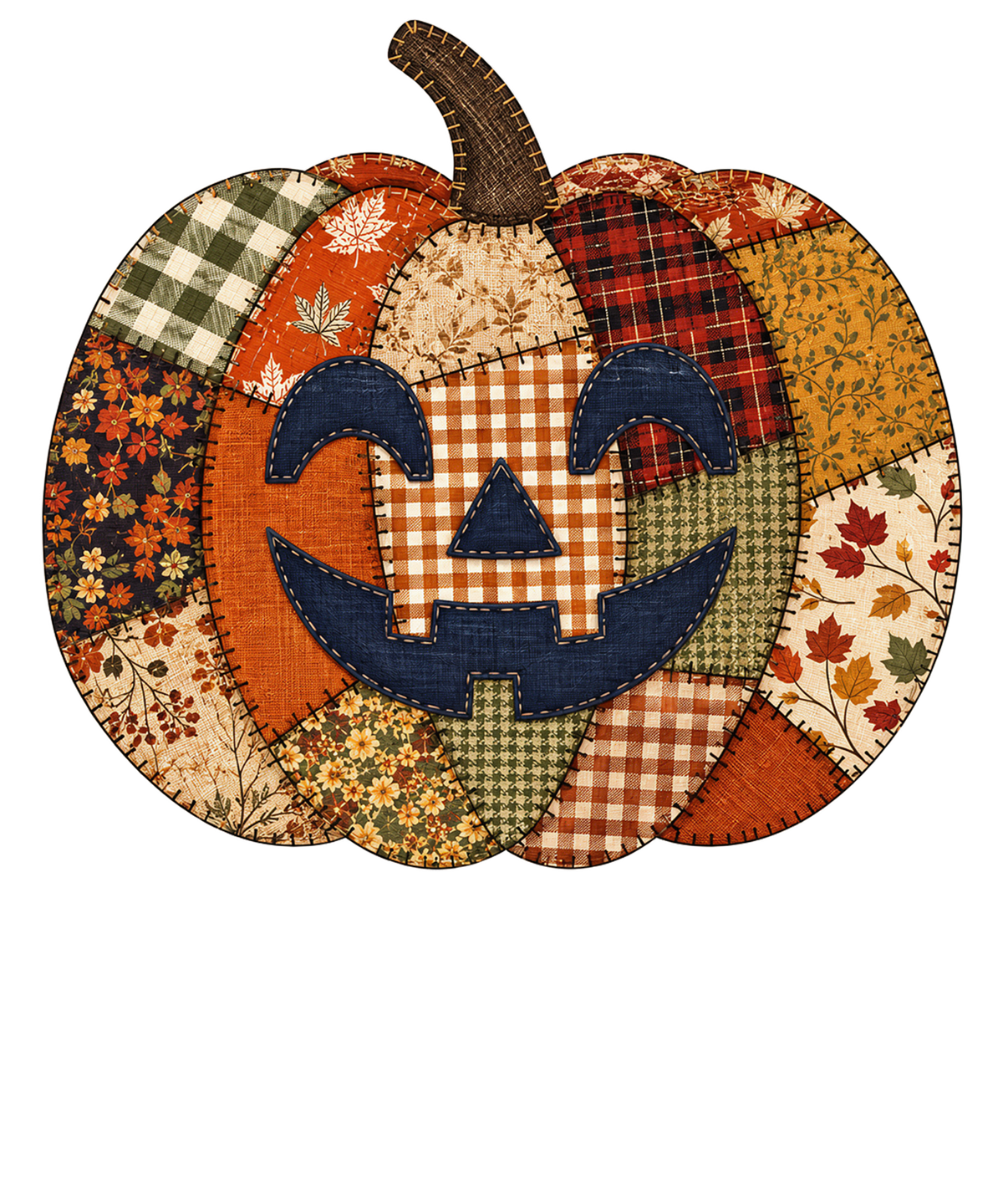 Patchwork Jack O Lantern Pumpkin Face – Halloween Ready to Press DTF Transfer