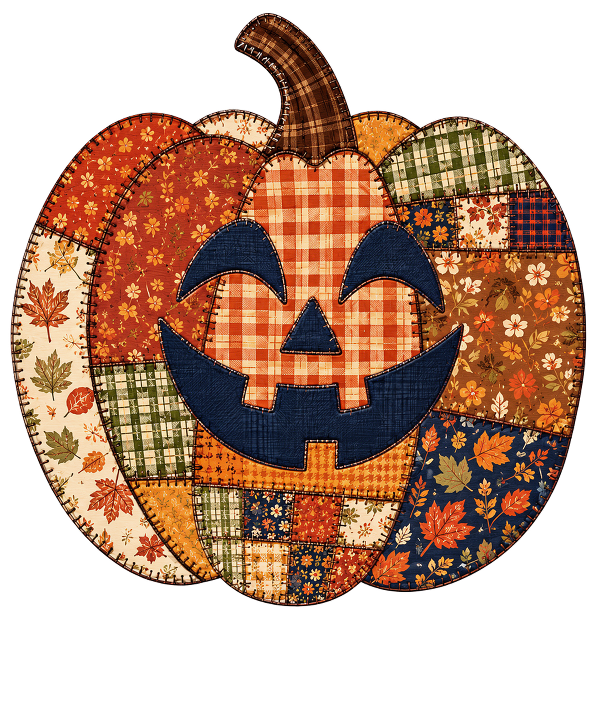 Smiling Patchwork Jack O Lantern Pumpkin – Halloween Ready to Press DTF Transfer