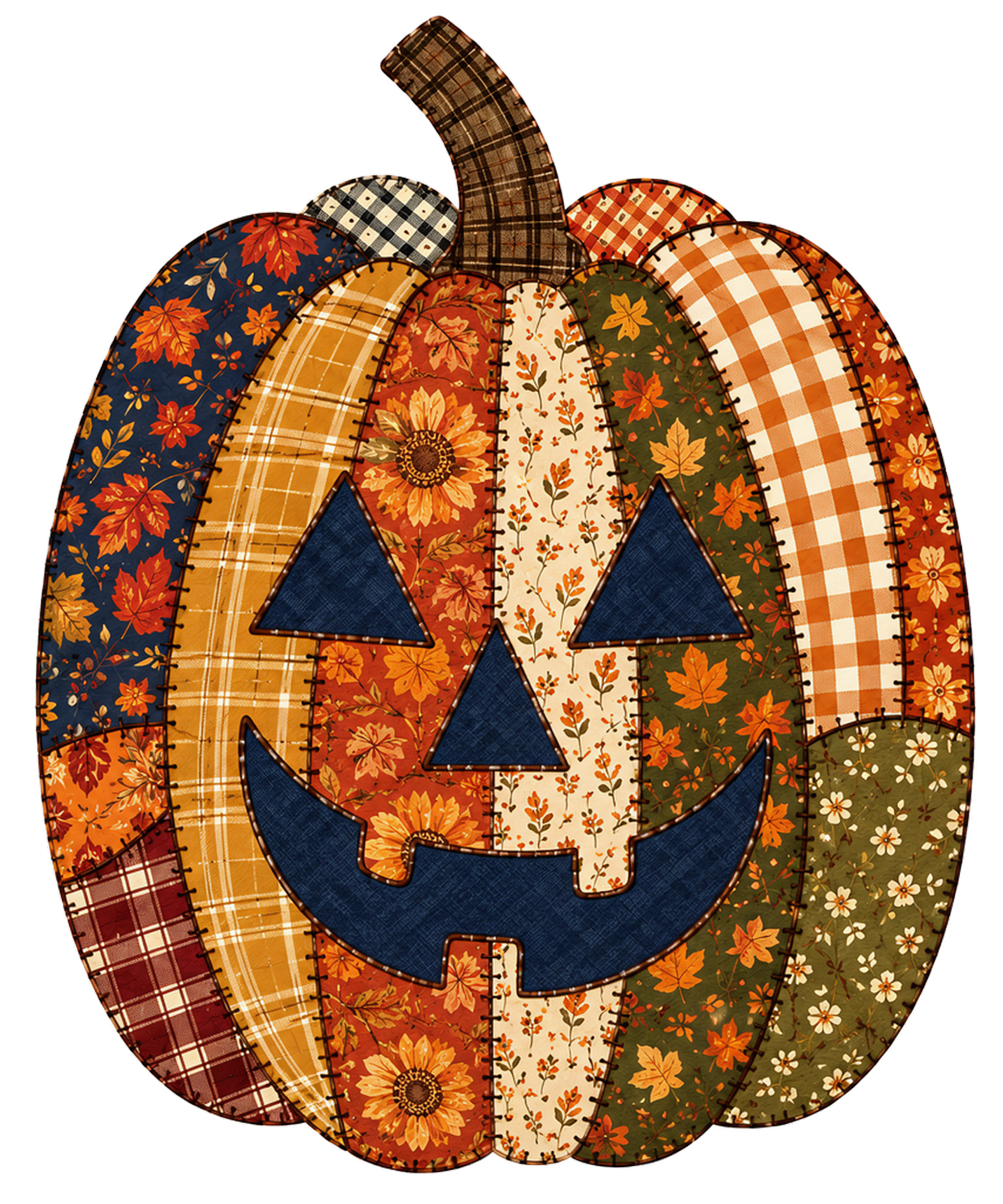 Tall Patchwork Jack O Lantern Pumpkin – Halloween Ready to Press DTF Transfer