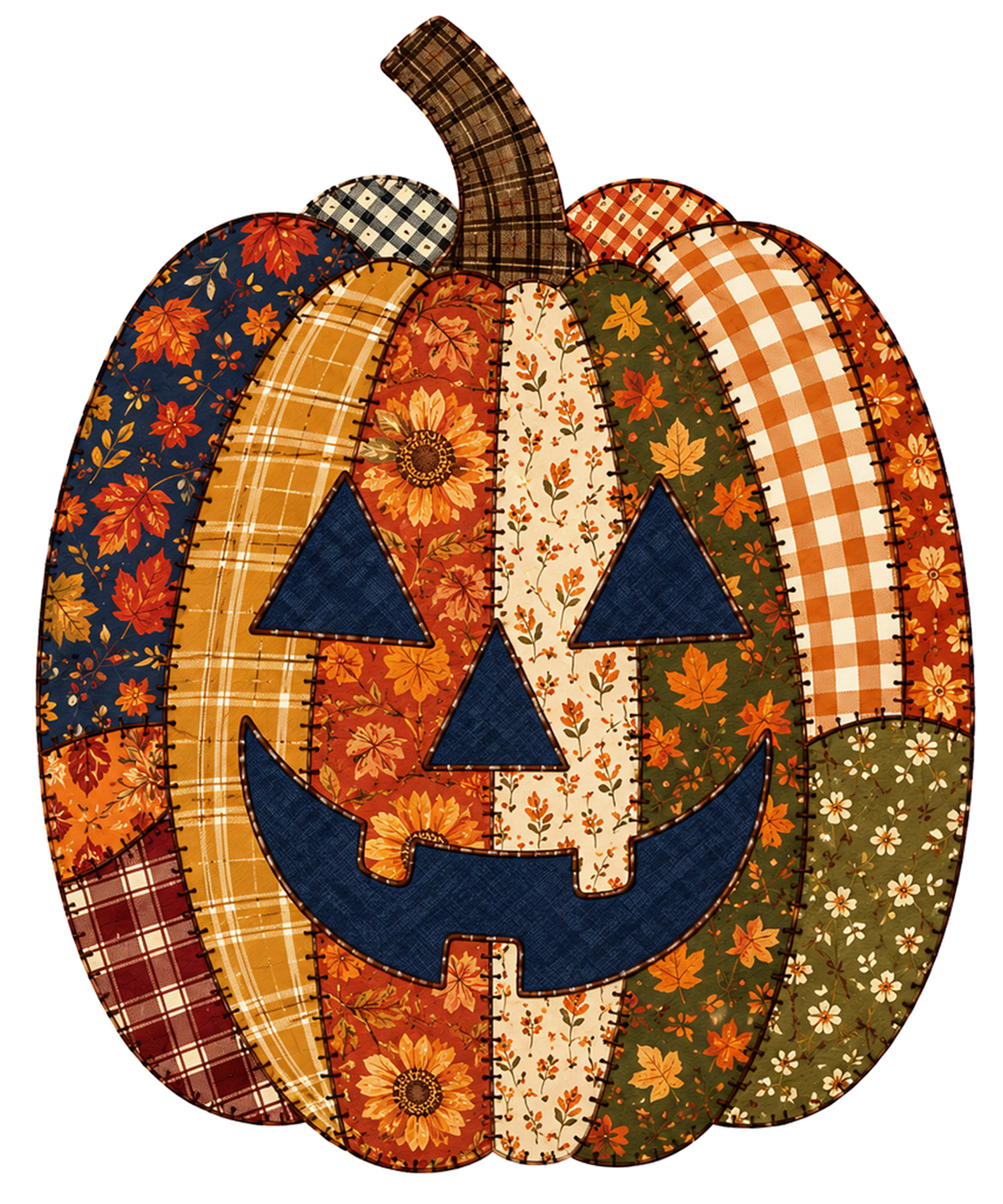 Tall Patchwork Jack O Lantern Pumpkin – Halloween Ready to Press DTF Transfer