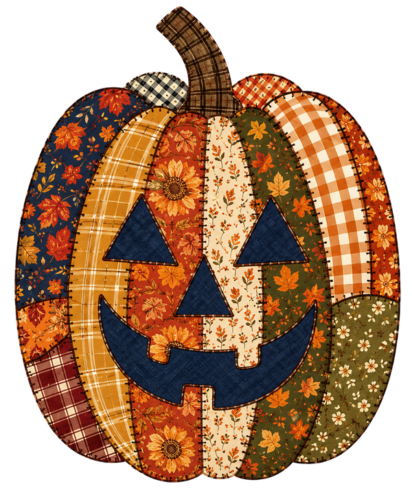 Tall Patchwork Jack O Lantern Pumpkin – Halloween Ready to Press DTF Transfer