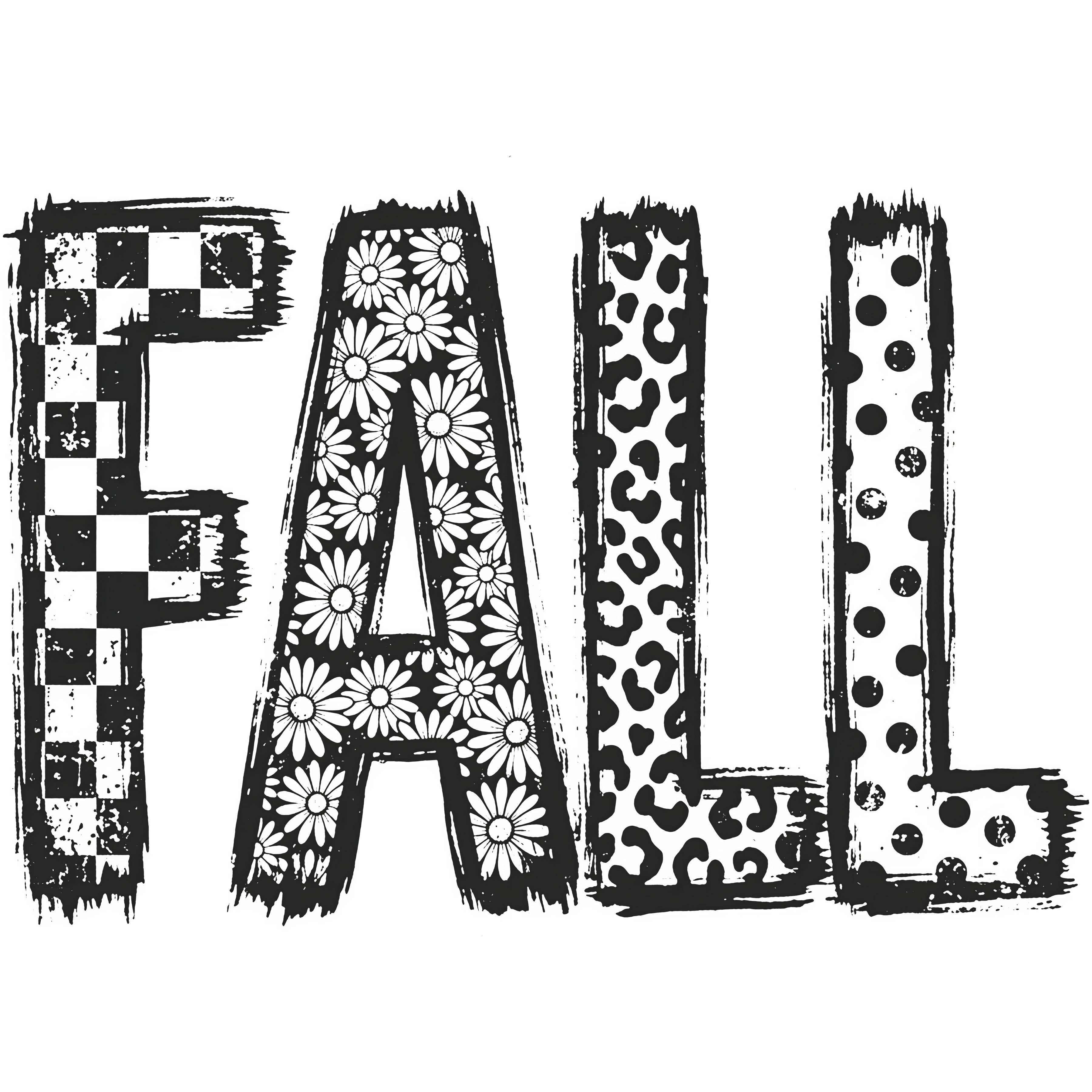 Black Patterned Fall Letters – Fall Ready to Press DTF Transfer