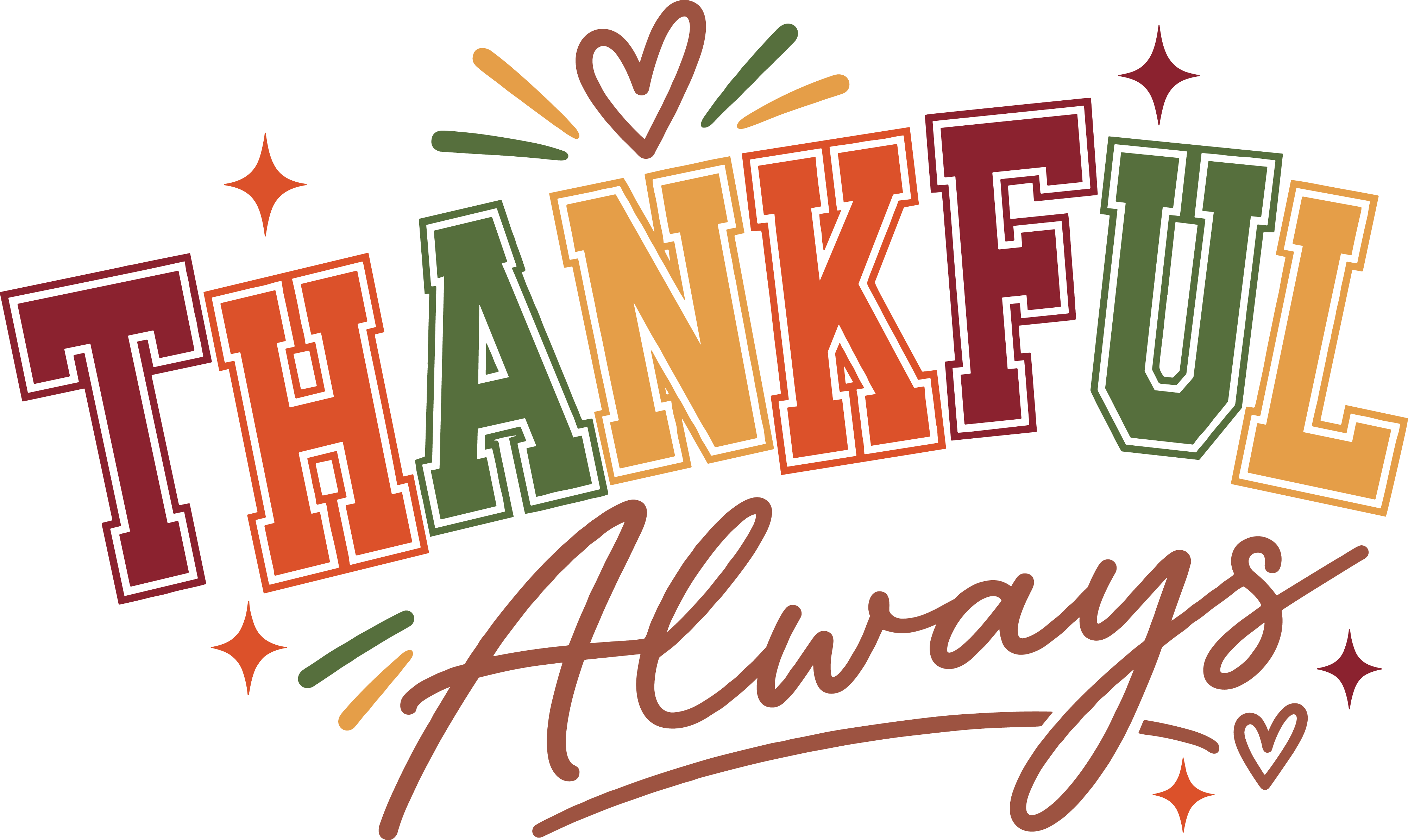 Thankful Always Varsity Letters – Thanksgiving Ready to Press DTF Transfer