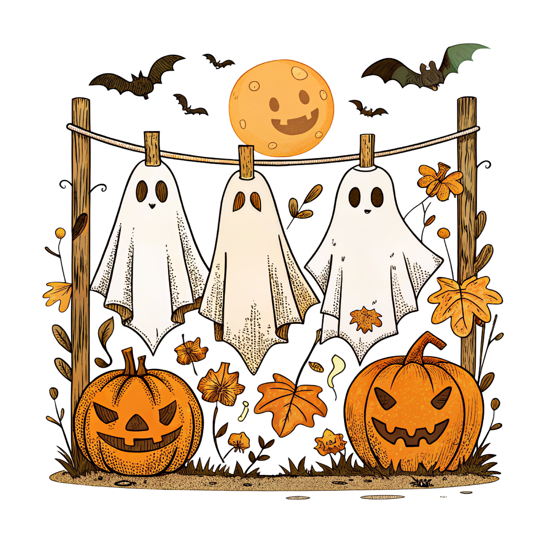 Hanging Three Ghosts - Halloween Ready to Press DTF Transfer