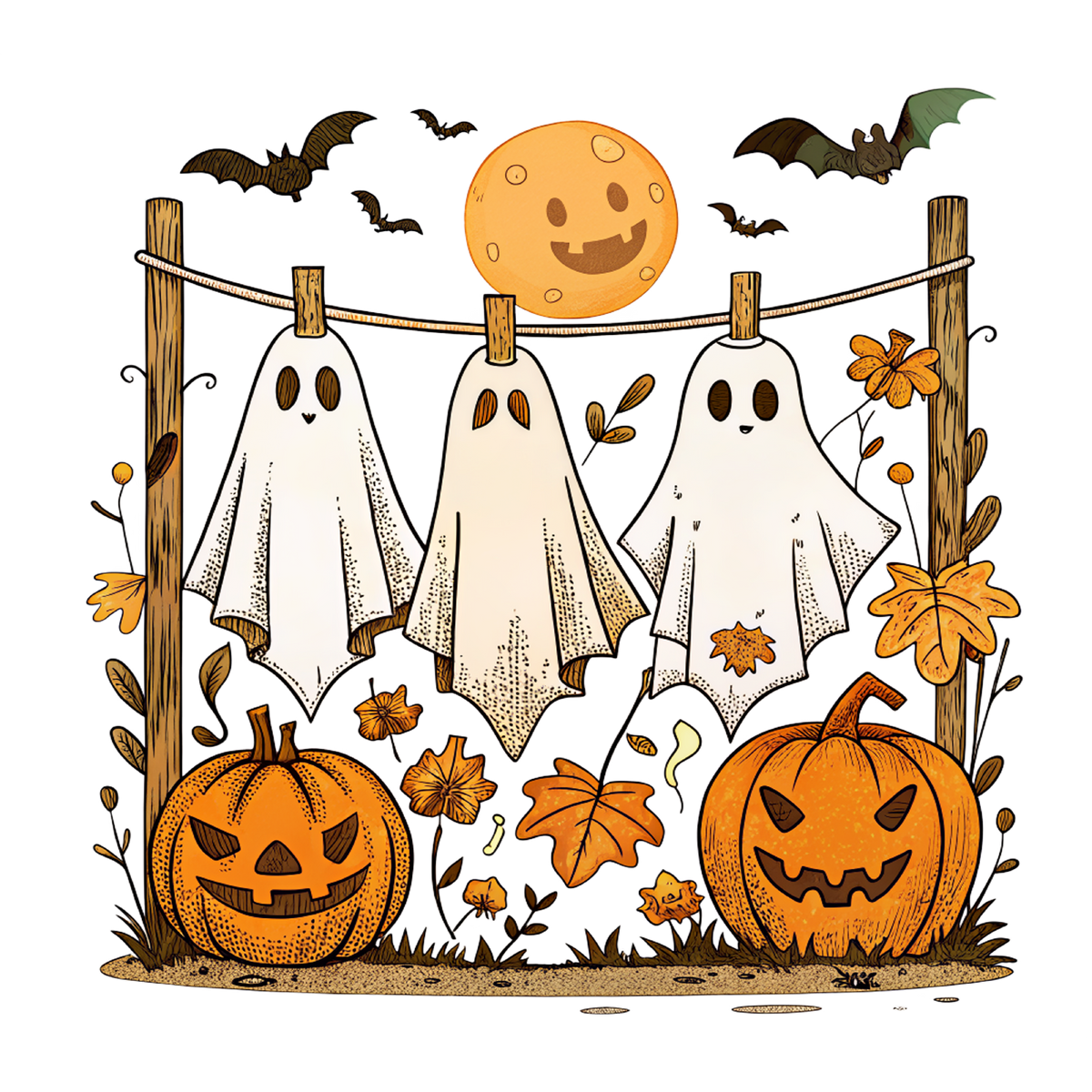 Hanging Three Ghosts - Halloween Ready to Press DTF Transfer