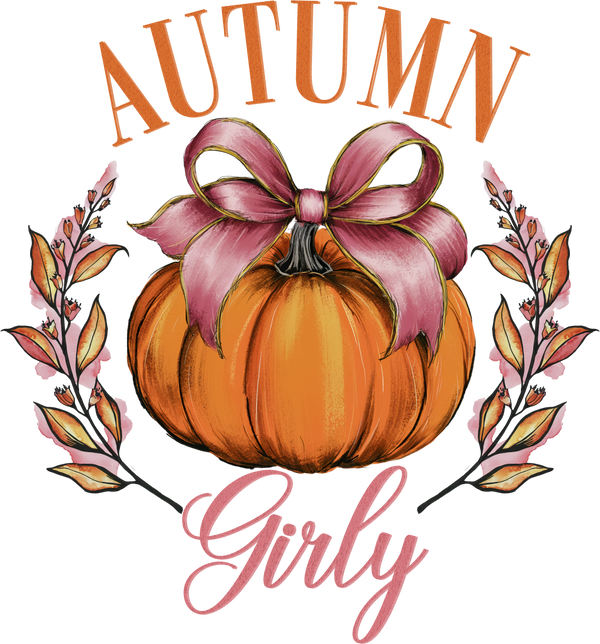 Autumn Girly Pumpkin with Pink Bow - Ready to Press DTF Transfer