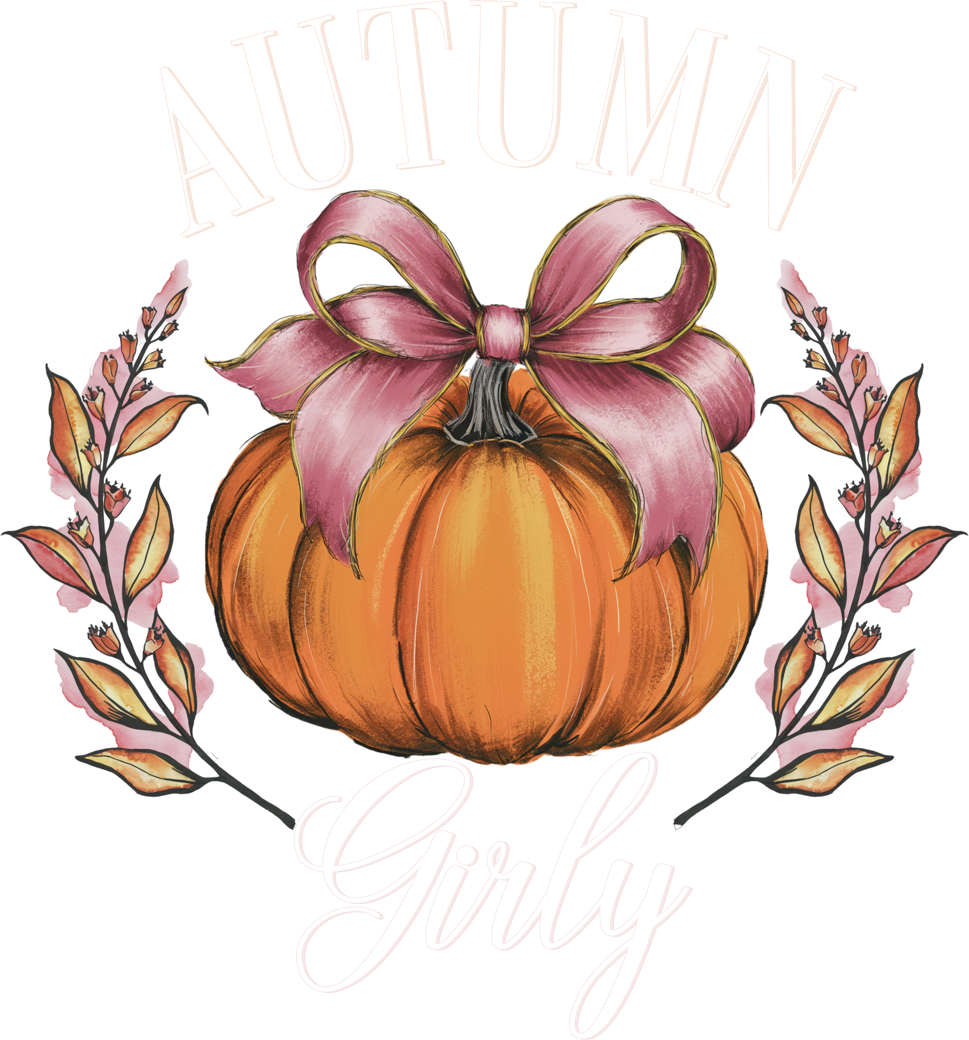 Autumn Girly Pumpkin with Pink Bow - Ready to Press DTF Transfer