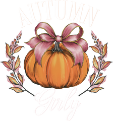 Autumn Girly Pumpkin with Pink Bow - Ready to Press DTF Transfer