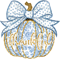 Blue Chinoiserie Pumpkin – Thankful Bow Fall Ready to Press DTF Transfer