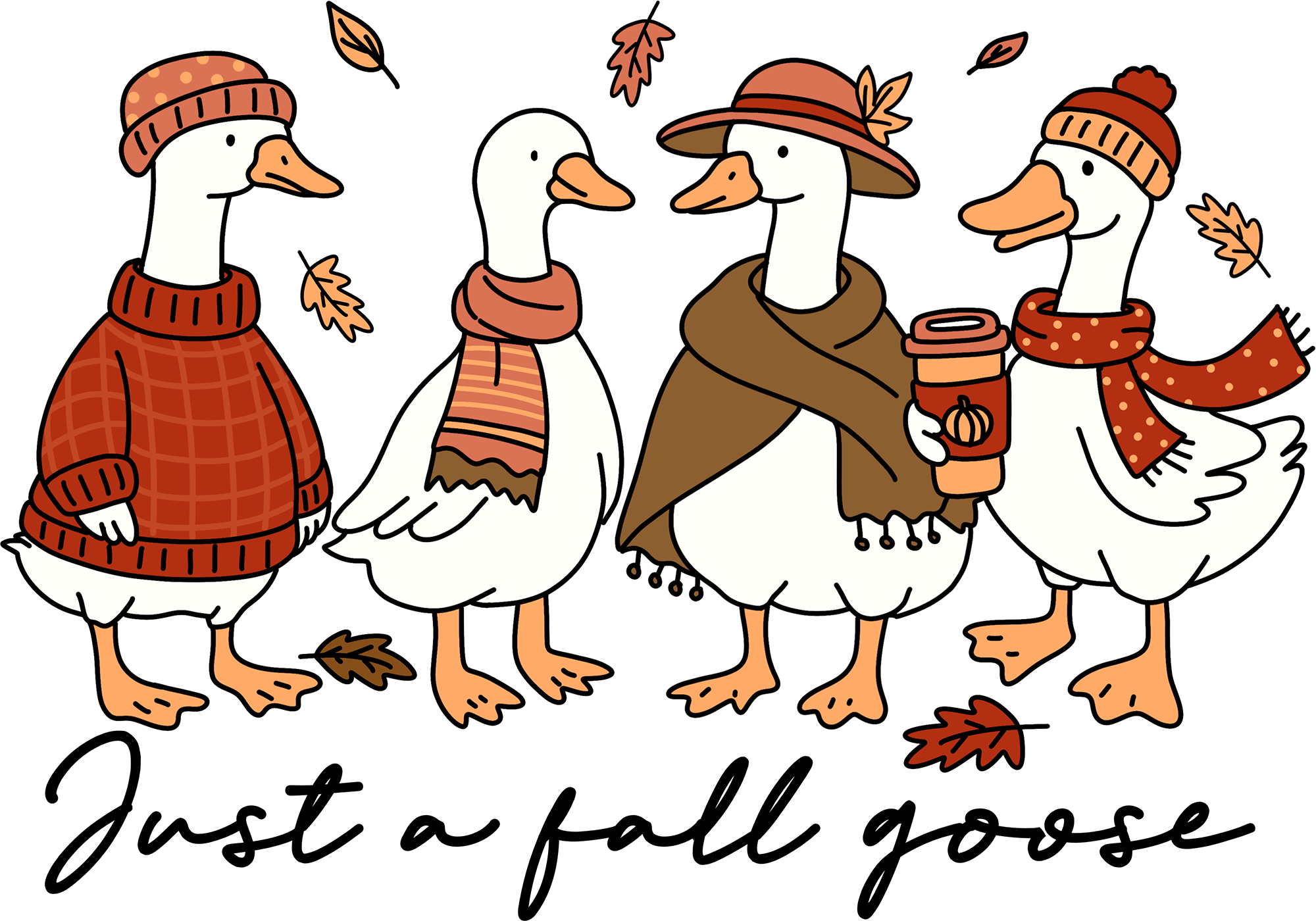 Just a Fall Goose – Cozy Autumn Ducks with Scarves Ready to Press DTF Transfer