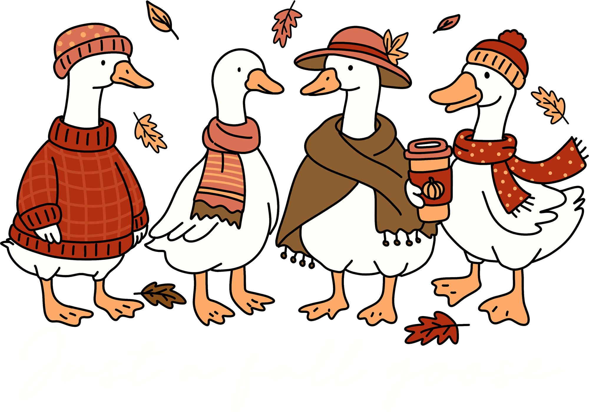 Just a Fall Goose – Cozy Autumn Ducks with Scarves Ready to Press DTF Transfer