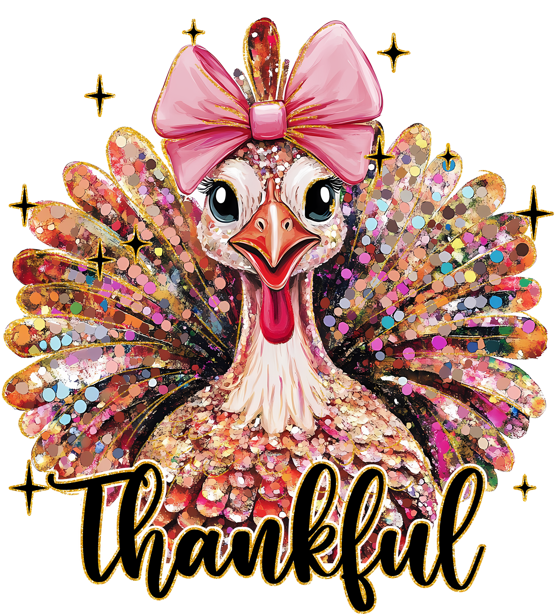 Thankful Turkey – Glam Pink Bow Fall Ready to Press DTF Transfer