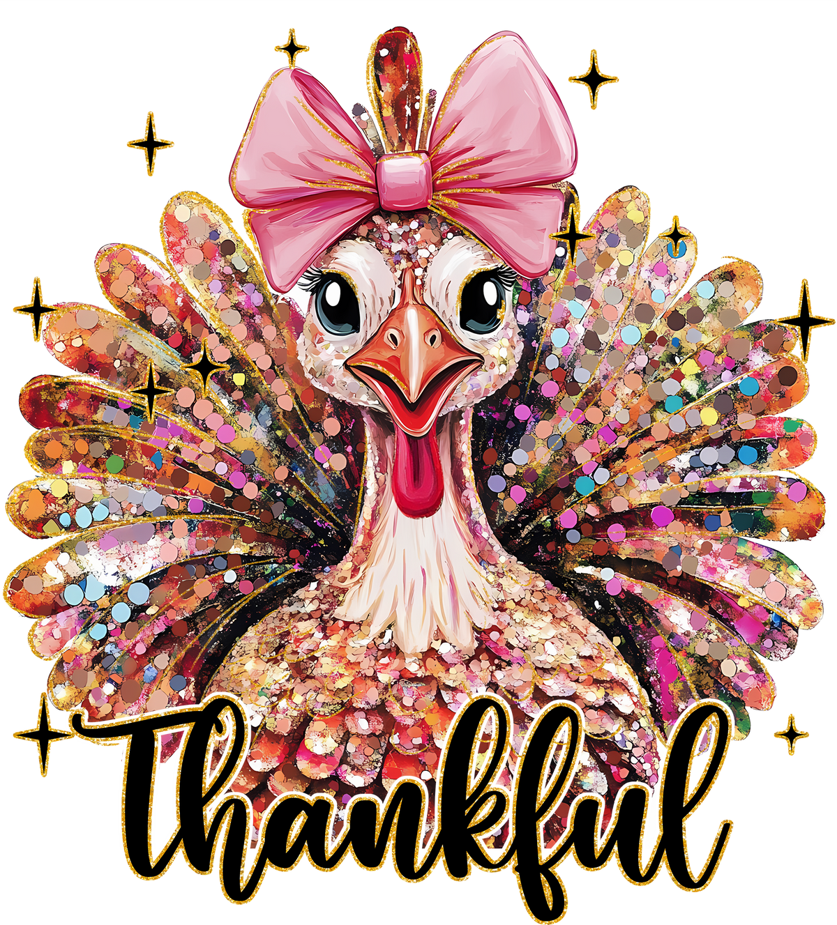 Thankful Turkey – Glam Pink Bow Fall Ready to Press DTF Transfer