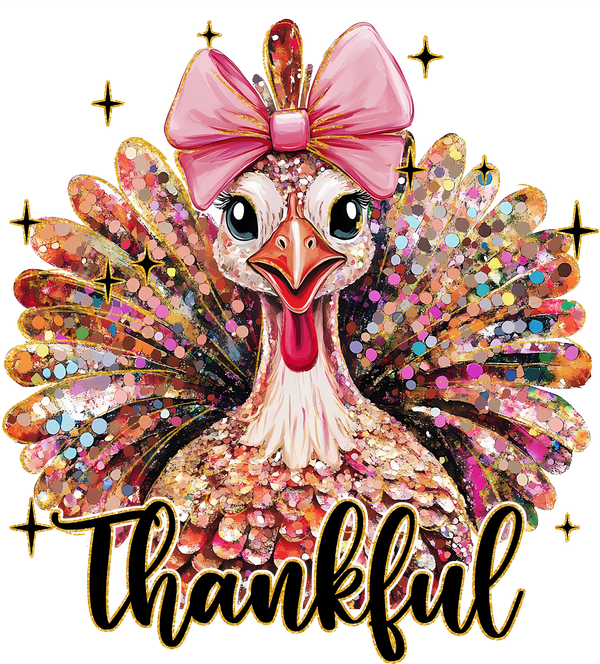 Thankful Turkey – Glam Pink Bow Fall Ready to Press DTF Transfer