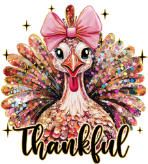 Thankful Turkey – Glam Pink Bow Fall Ready to Press DTF Transfer