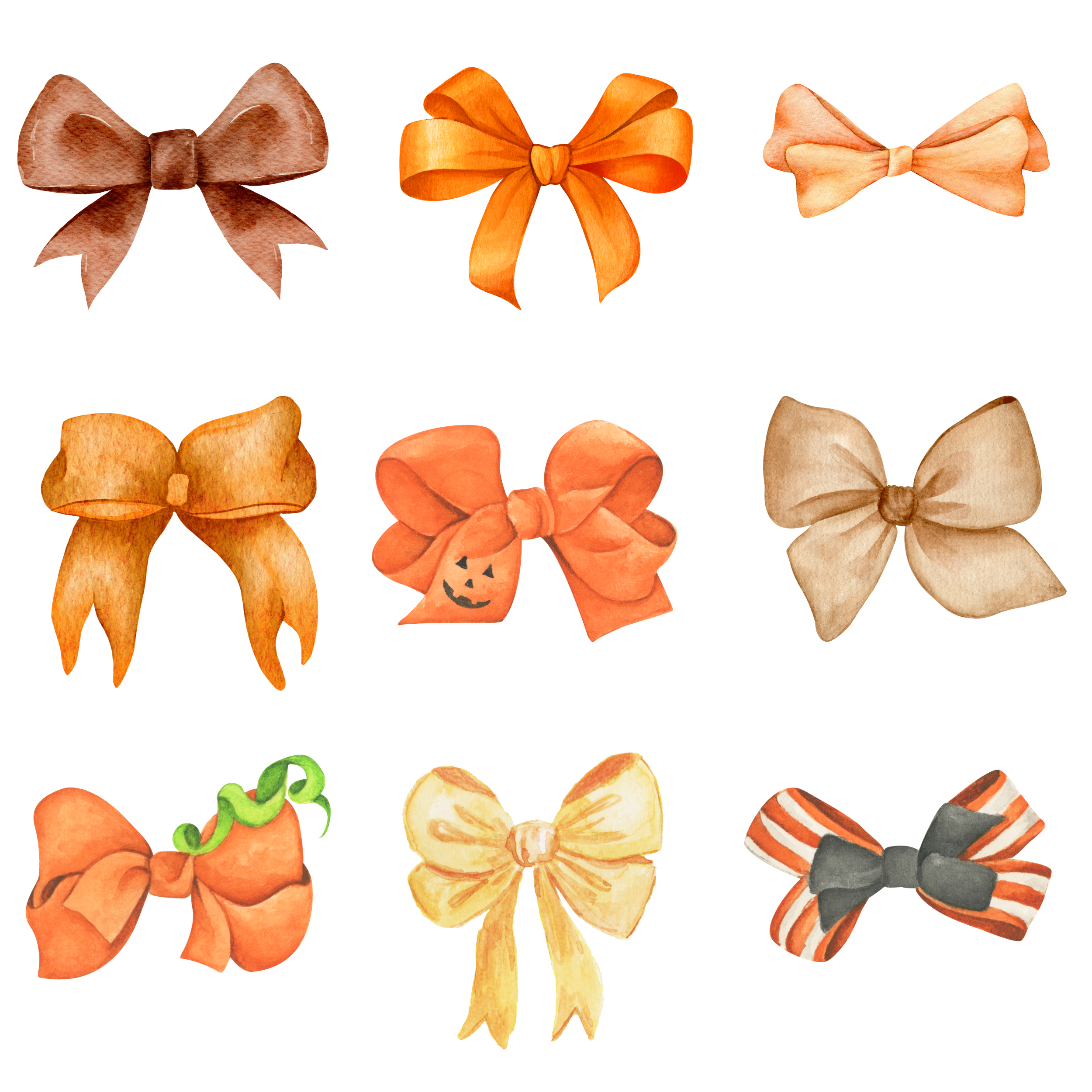 Fall Bow Clipart Set – Pumpkin Orange & Beige Autumn Ribbons Ready to Press DTF Transfer