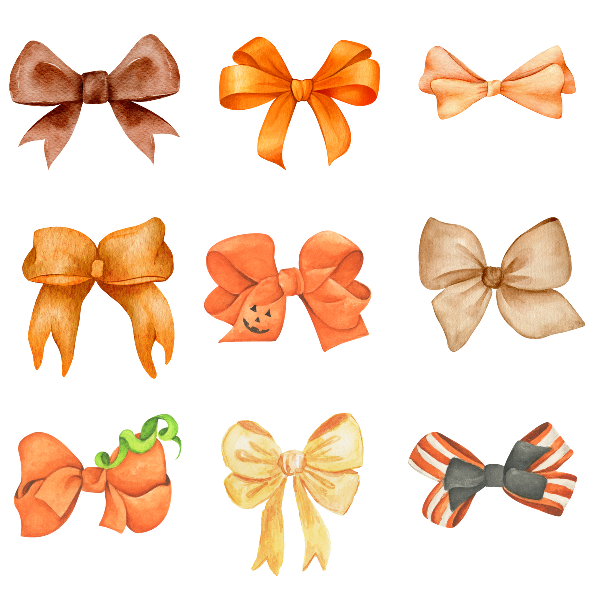 Fall Bow Clipart Set – Pumpkin Orange & Beige Autumn Ribbons Ready to Press DTF Transfer