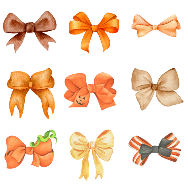 Fall Bow Clipart Set – Pumpkin Orange & Beige Autumn Ribbons Ready to Press DTF Transfer