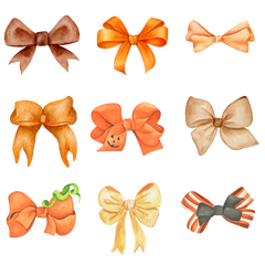 Fall Bow Clipart Set – Pumpkin Orange & Beige Autumn Ribbons Ready to Press DTF Transfer