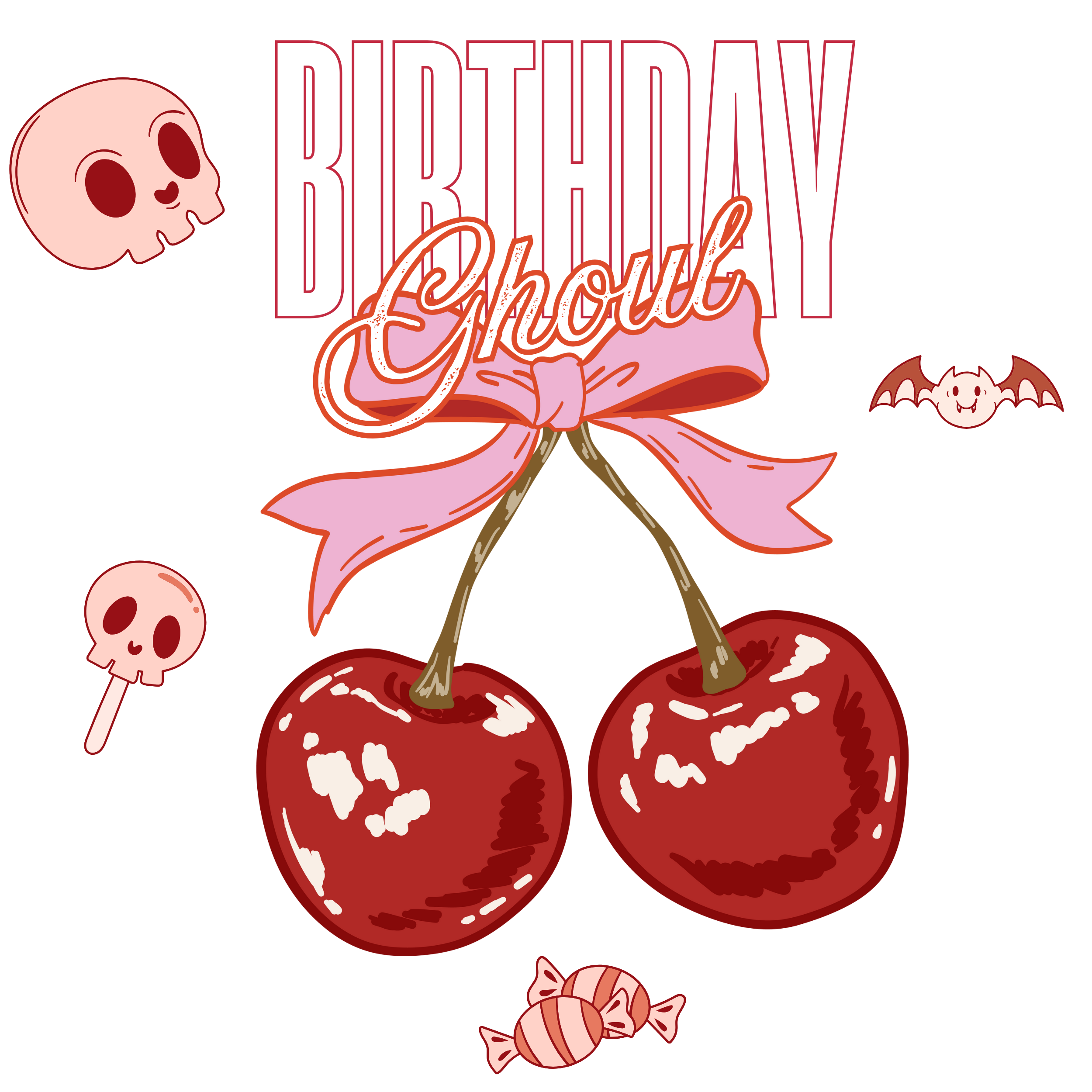Birthday Ghoul – Spooky Cute Cherry Goth Birthday Ready to Press DTF Transfer