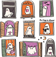 Too Cozy to Haunt – Cozy Ghost Window Ready to Press DTF Transfer