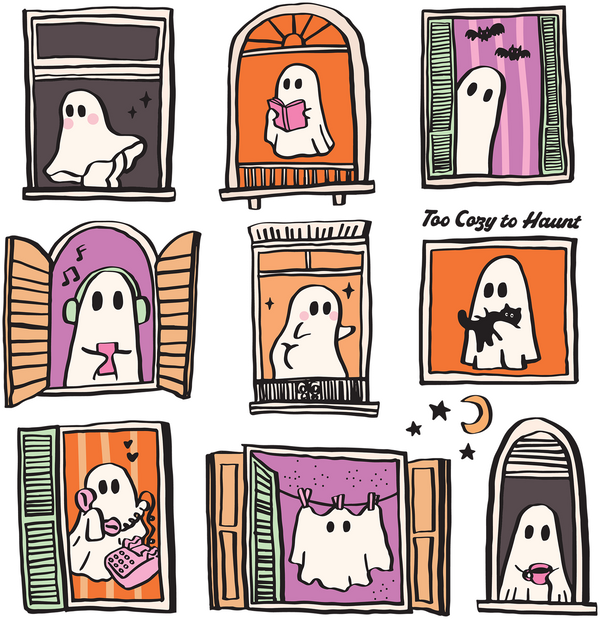 Too Cozy to Haunt – Cozy Ghost Window Ready to Press DTF Transfer