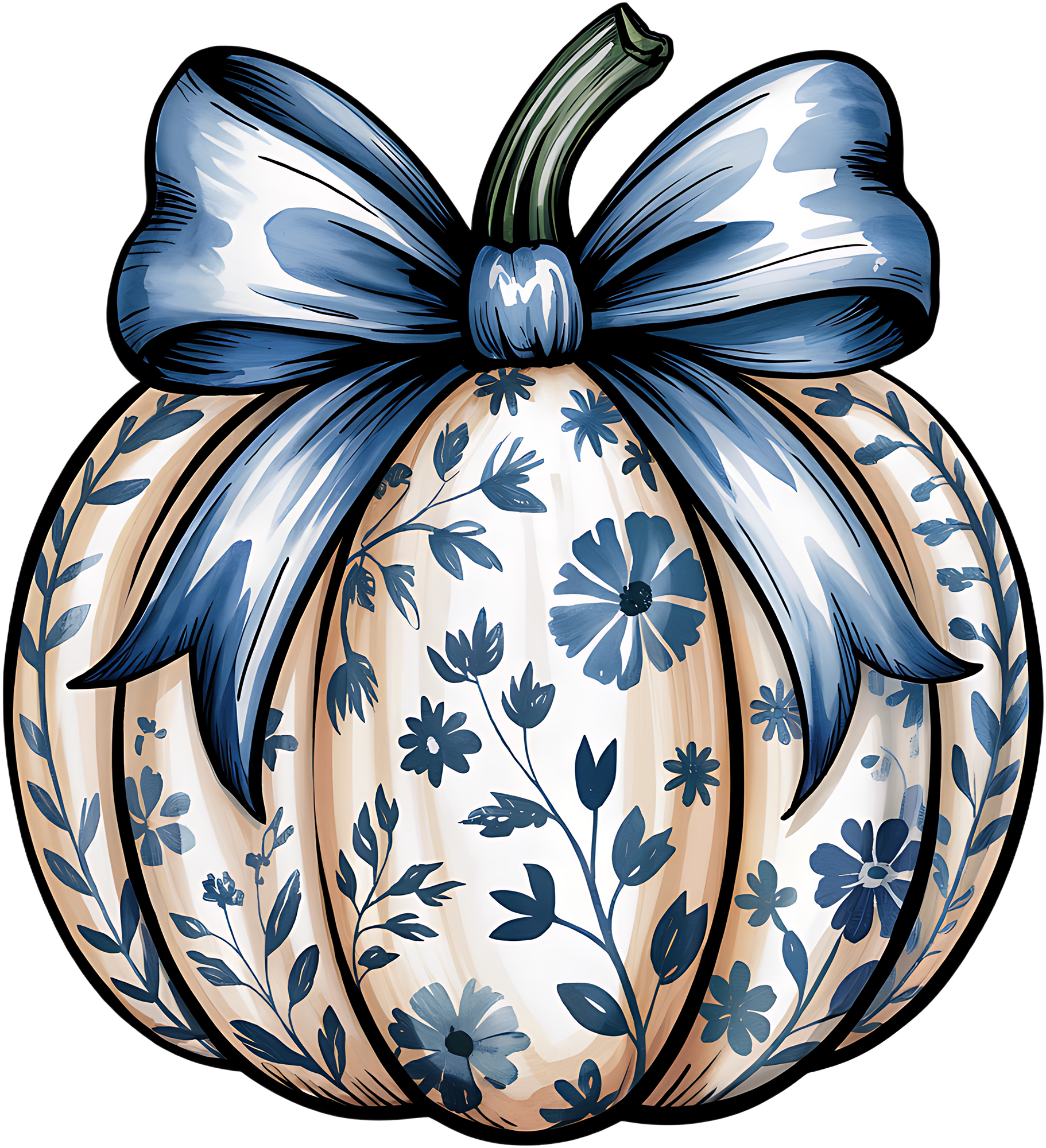 Blue Chinoiserie Pumpkin - Ready to Press DTF Transfer