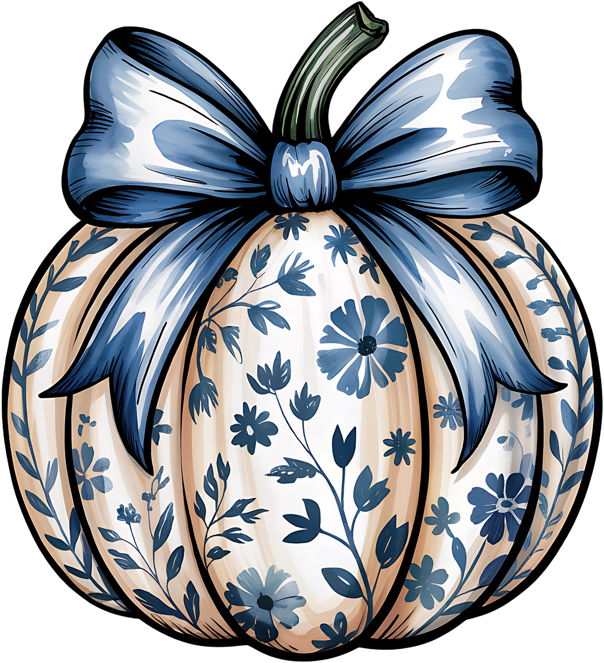 Blue Chinoiserie Pumpkin - Ready to Press DTF Transfer