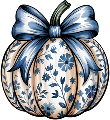 Blue Chinoiserie Pumpkin - Ready to Press DTF Transfer
