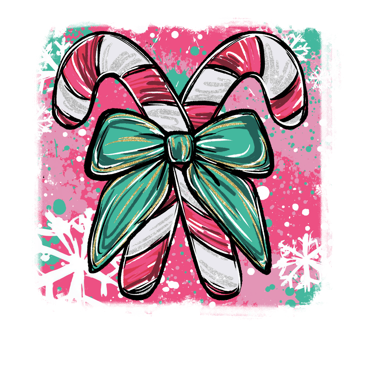 Candy Cane with Teal Bow - Ready to Press DTF Transfer