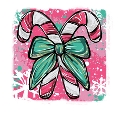 Candy Cane with Teal Bow - Ready to Press DTF Transfer