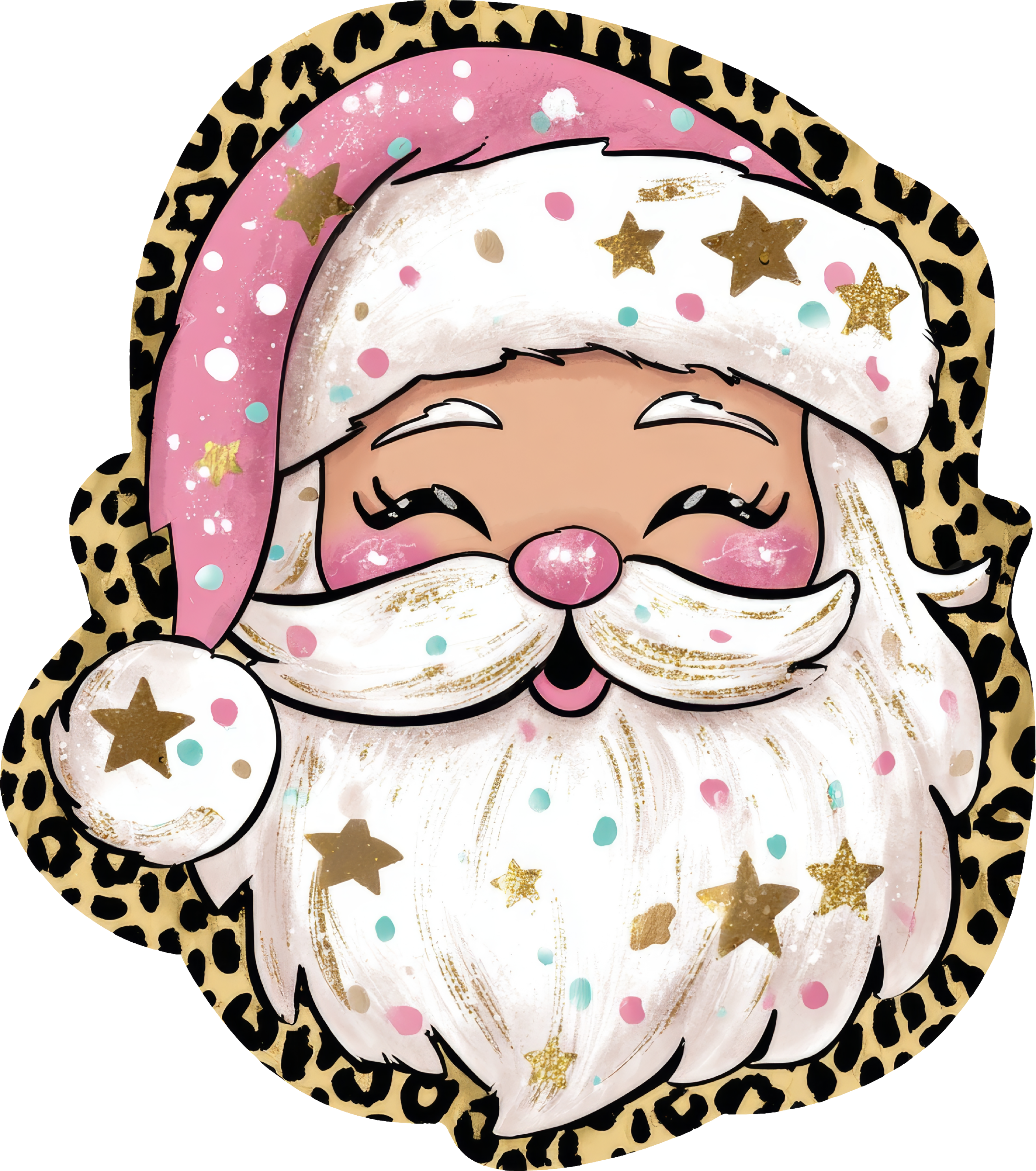 Pink Leopard Santa - Ready to Press DTF Transfer