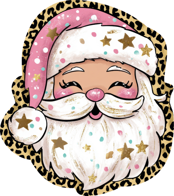 Pink Leopard Santa - Ready to Press DTF Transfer