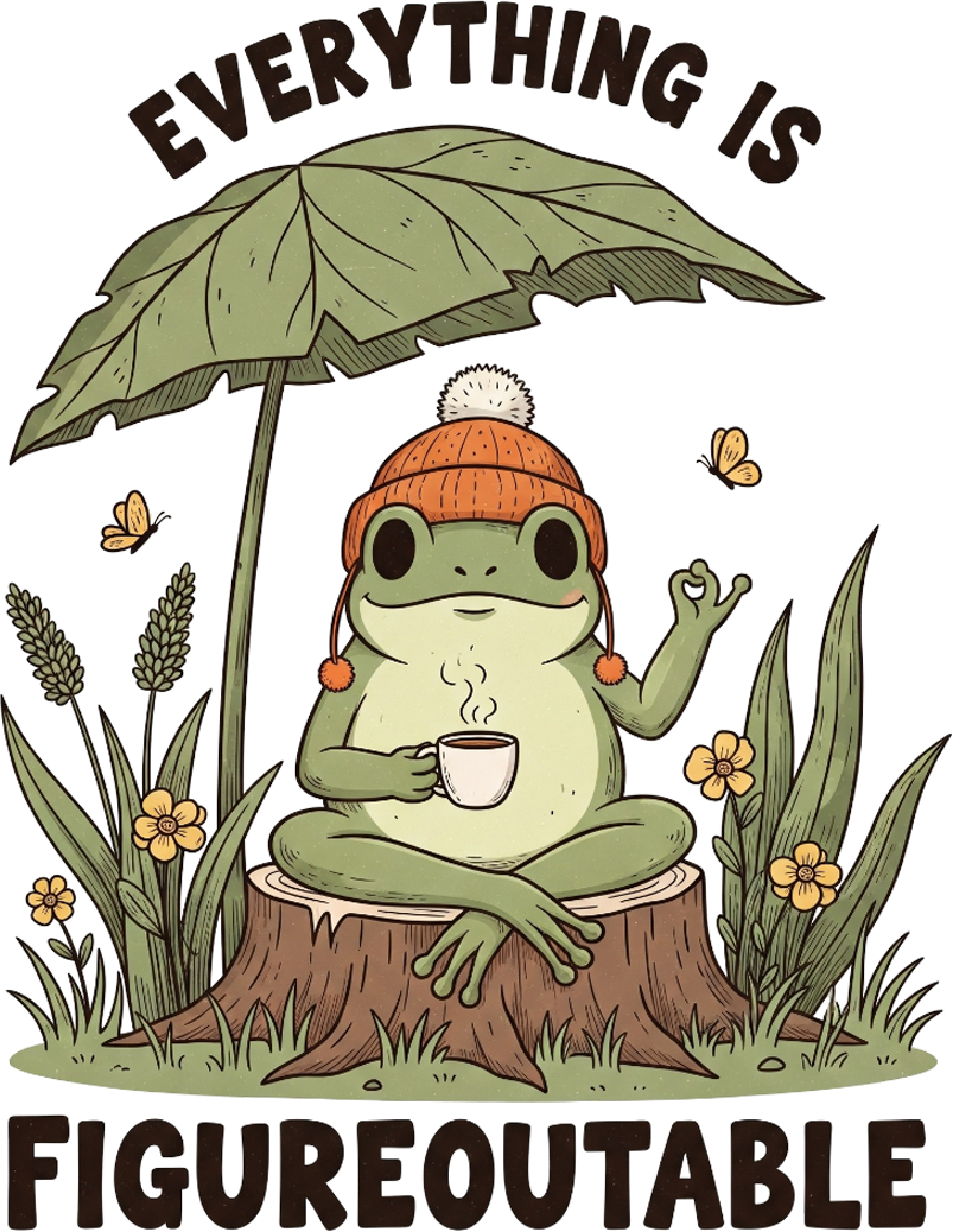 Cozy Frog Everything Is Figureoutable Quote- Ready to Press DTF Transfer