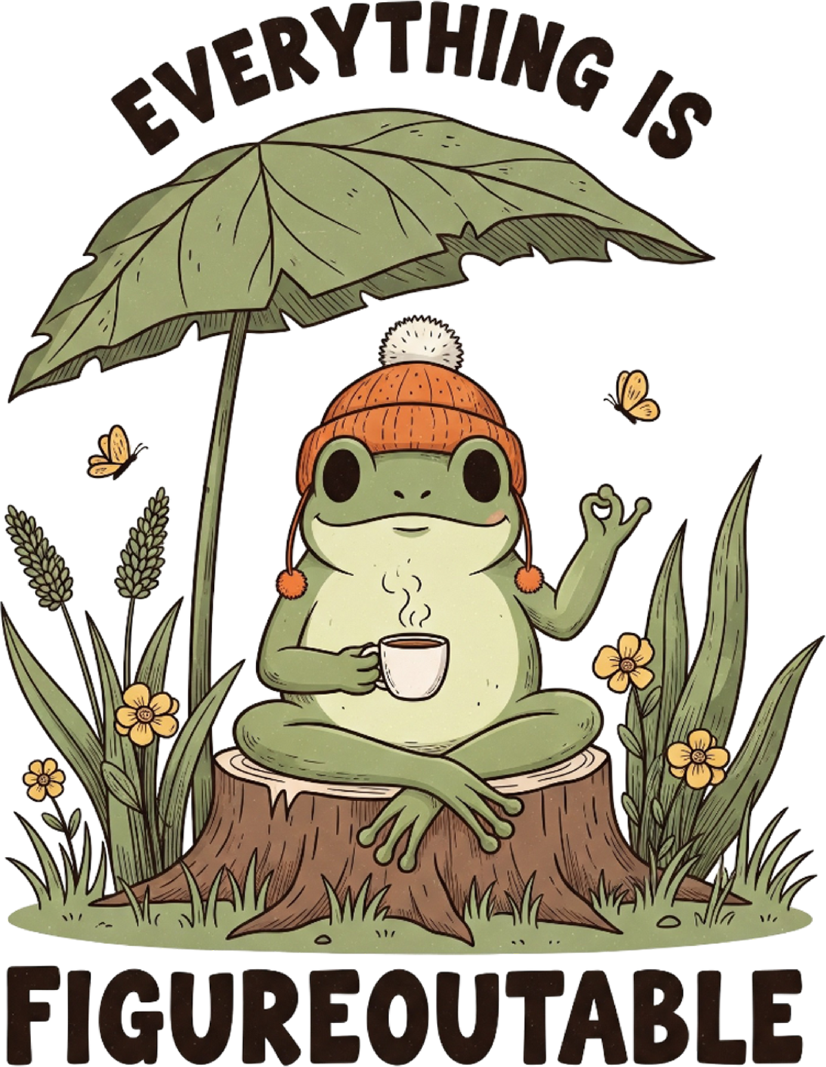 Cozy Frog Everything Is Figureoutable Quote- Ready to Press DTF Transfer