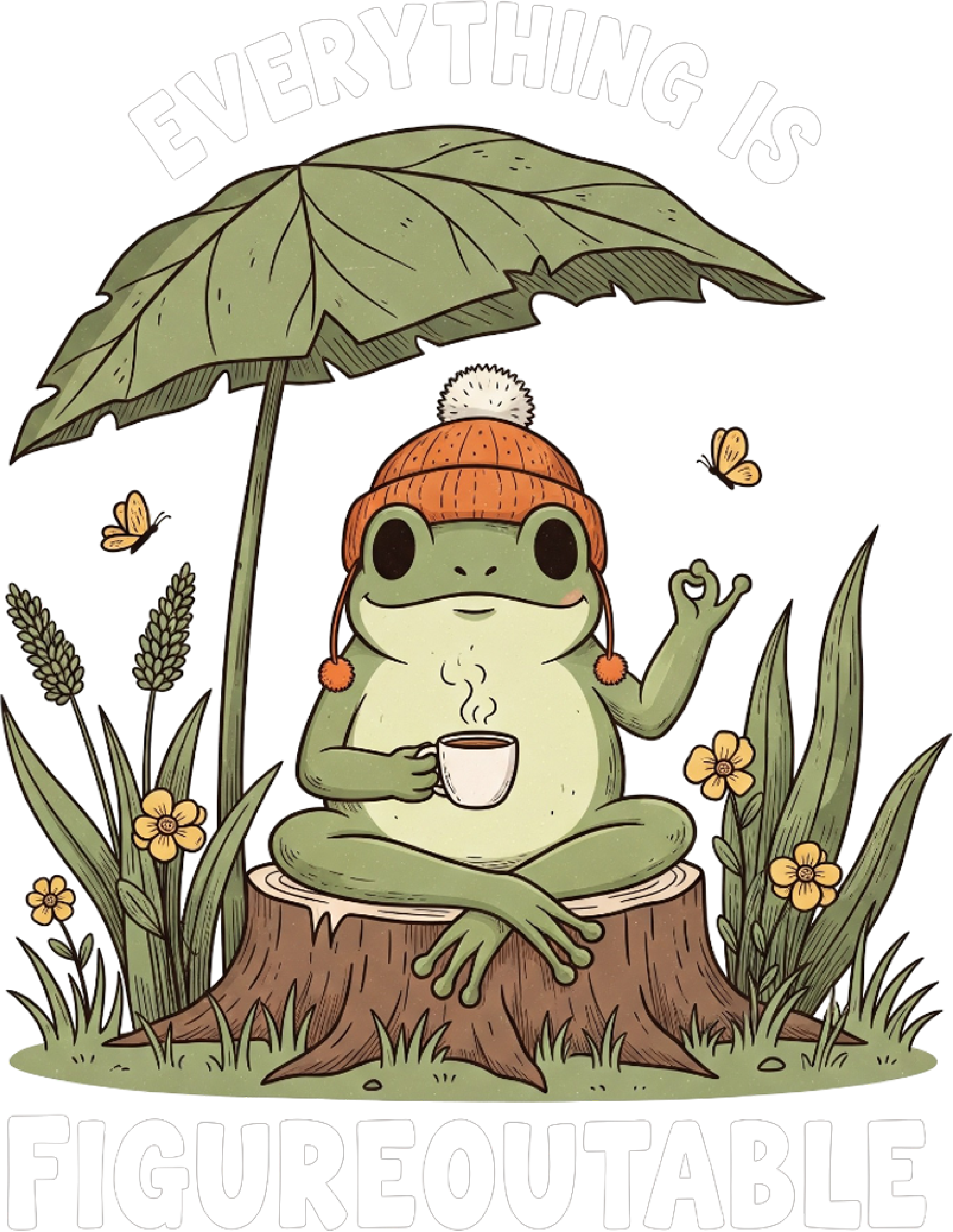 Cozy Frog Everything Is Figureoutable Quote- Ready to Press DTF Transfer