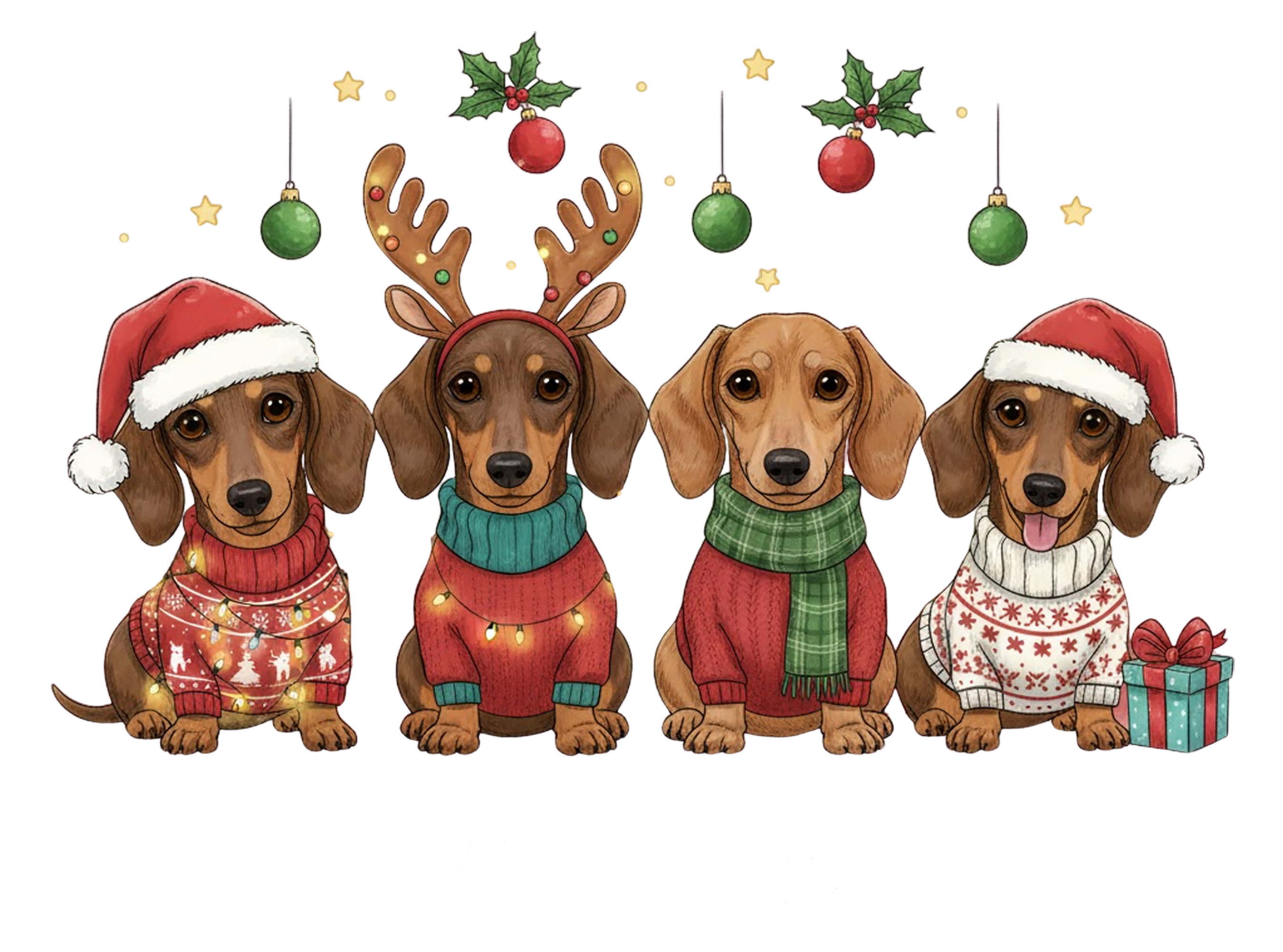 Christmas Dachshund Family - Christmas Ready to Press DTF Transfer