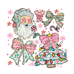 Cute Santa, Bows & Candy Cane -  Christmas Ready to Press DTF Transfer