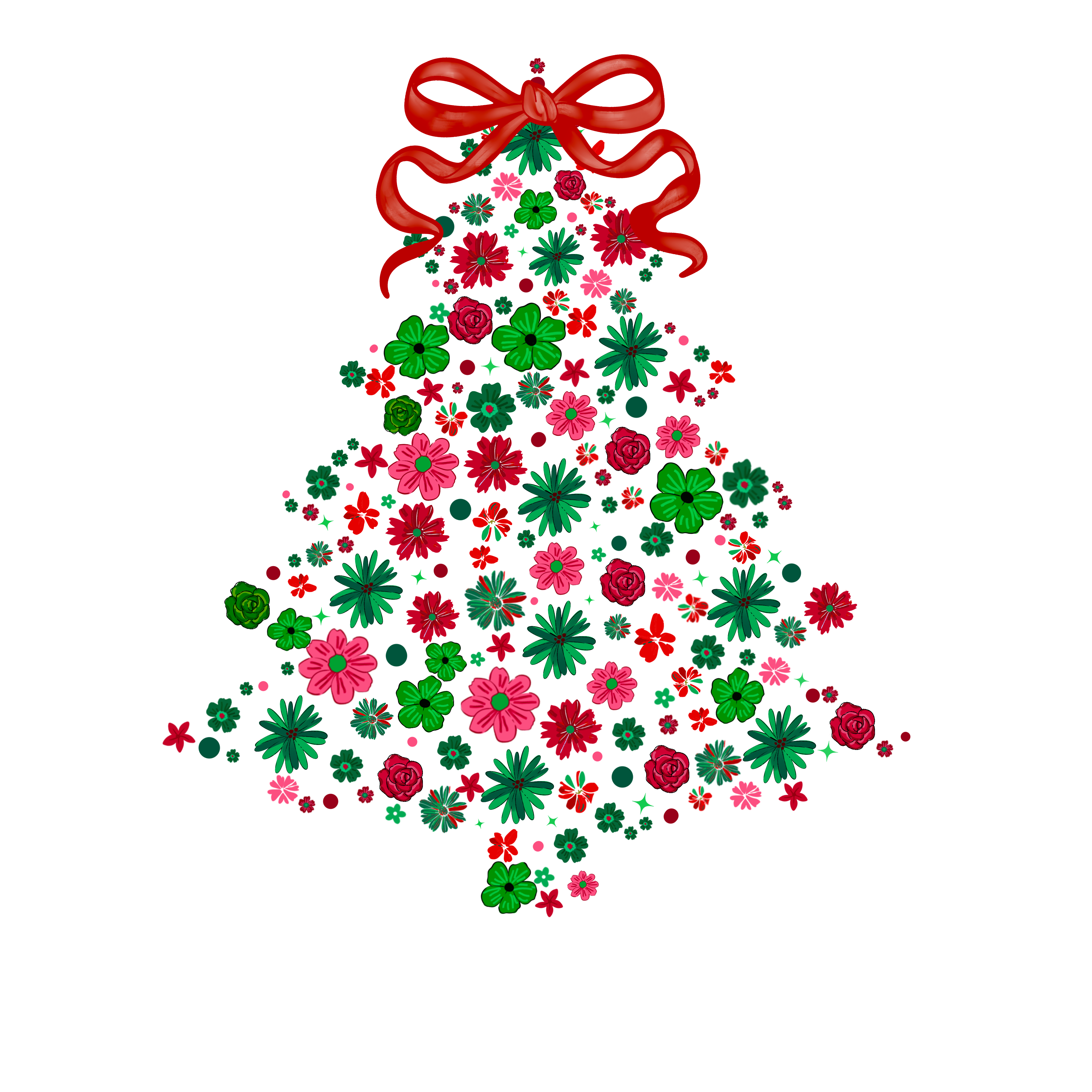 Floral Christmas Tree - Christmas Ready to Press DTF Transfer