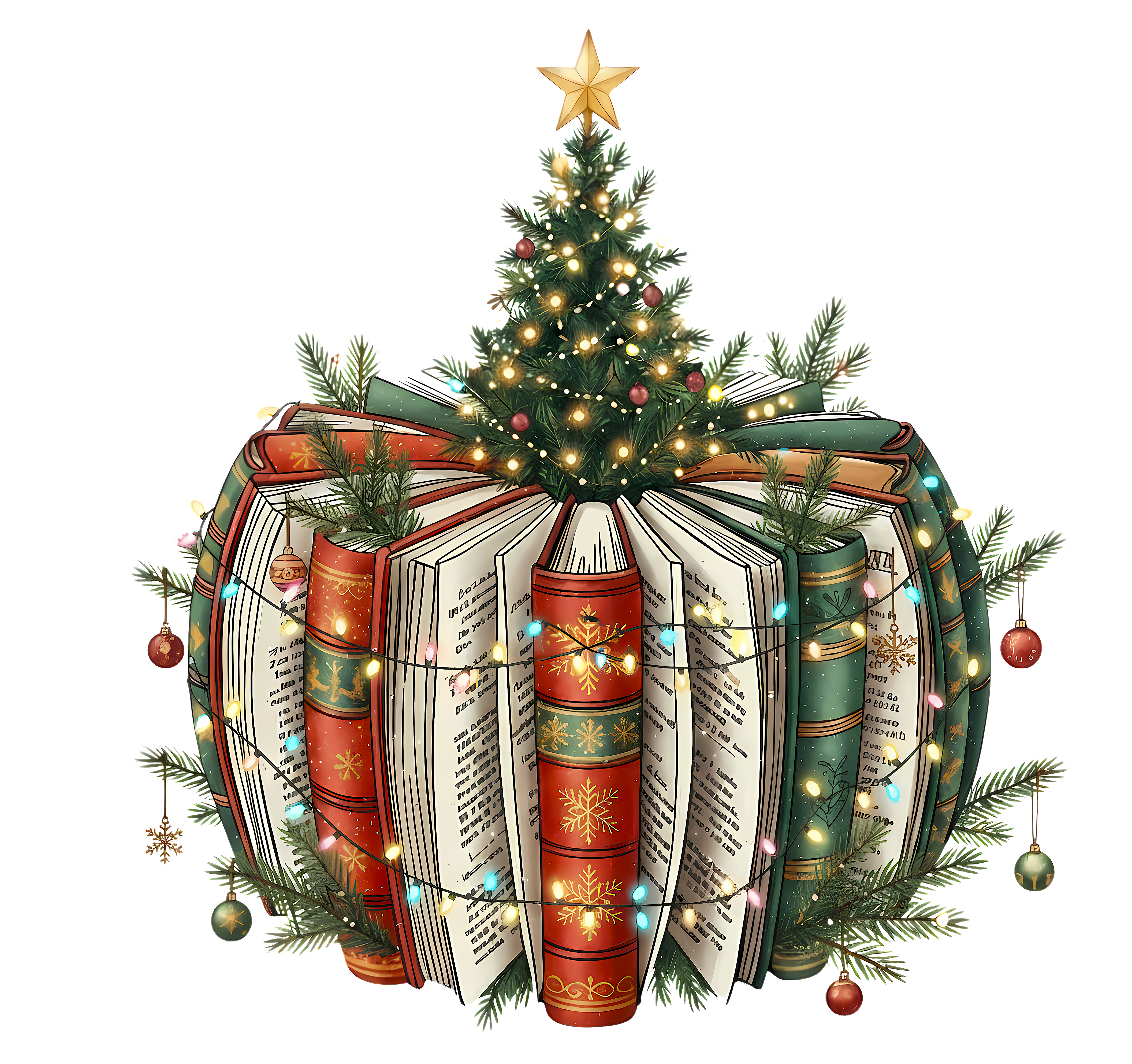 Bookish Christmas Tree - Christmas Ready to Press DTF Transfer