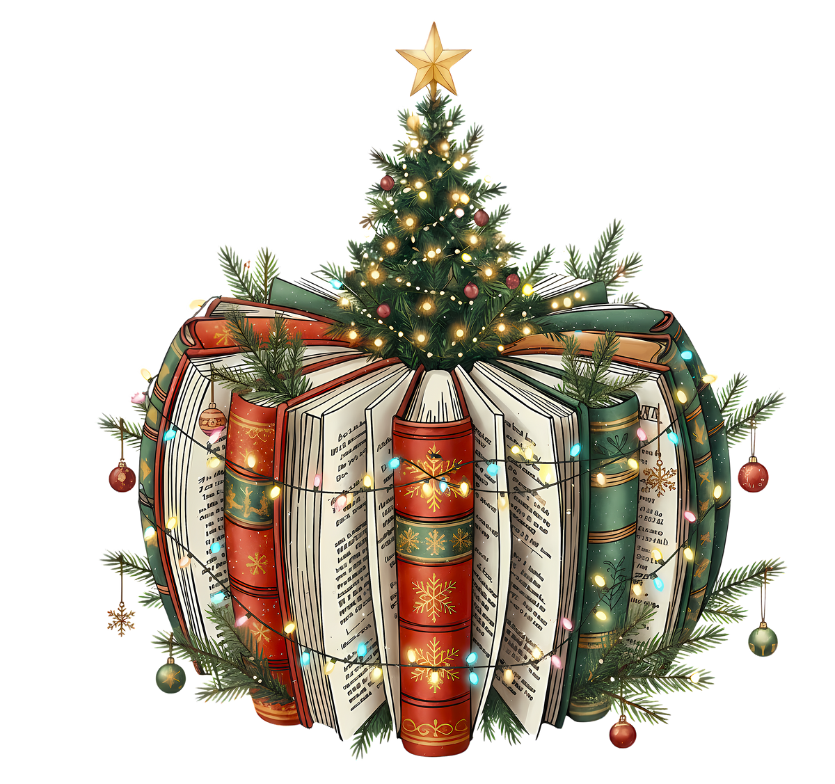 Bookish Christmas Tree - Christmas Ready to Press DTF Transfer