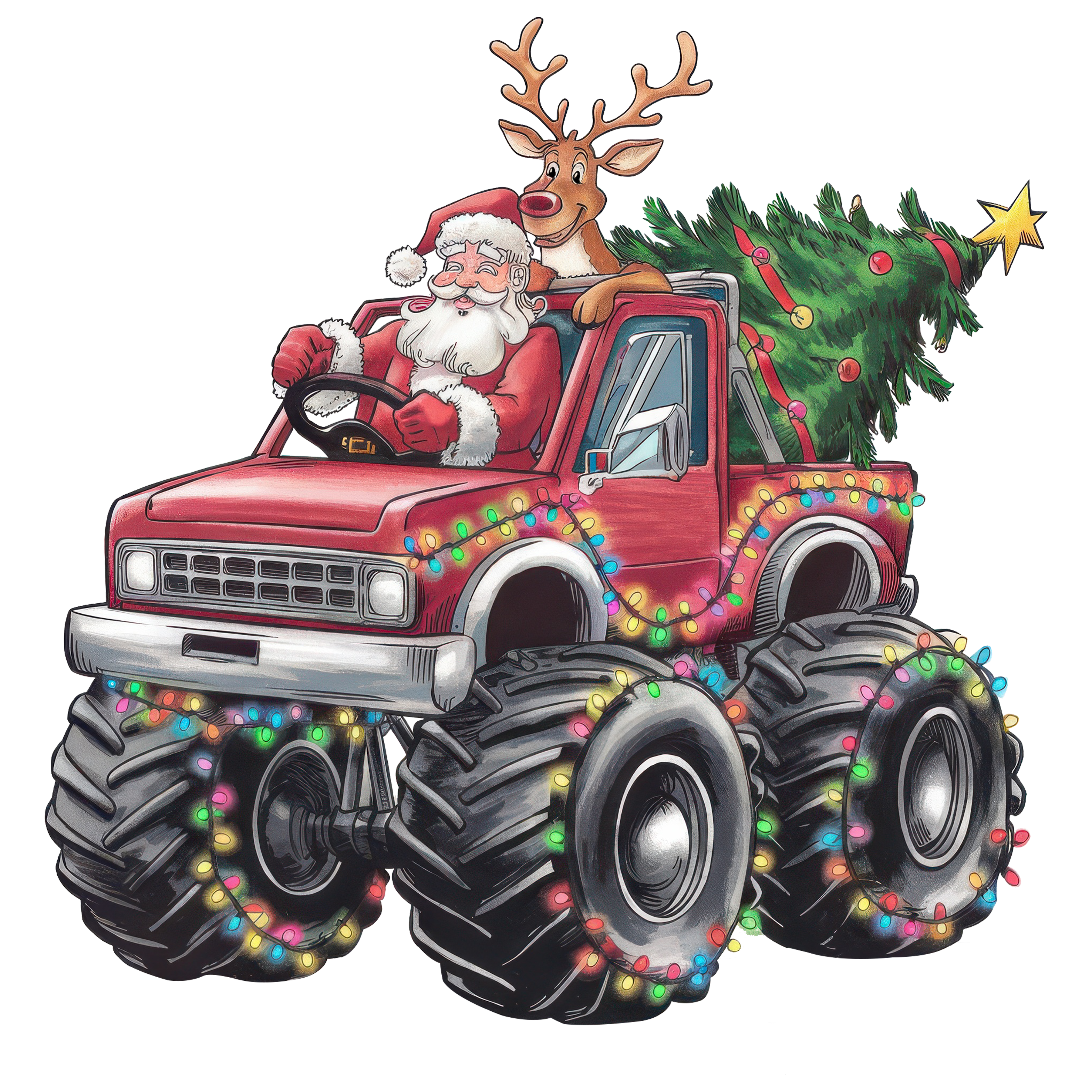 Santa Driving Monster Truck - Christmas Ready to Press DTF Transfer