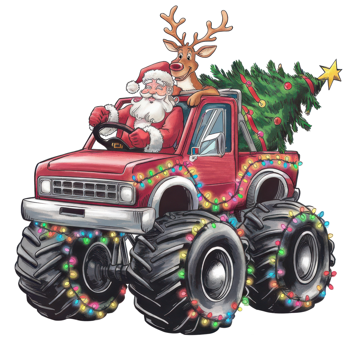 Santa Driving Monster Truck - Christmas Ready to Press DTF Transfer