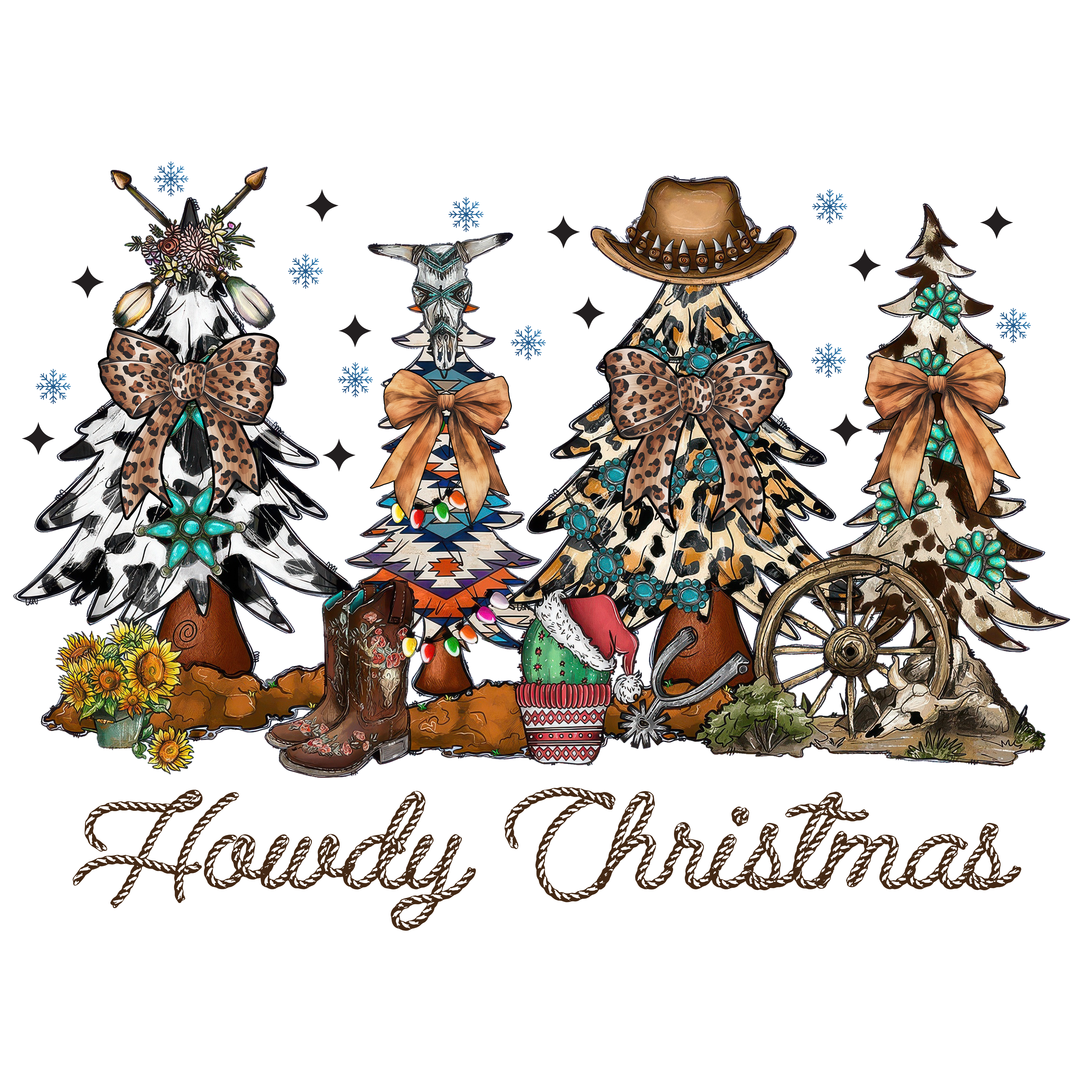 Western Cowboy Christmas Trees -  Christmas Ready to Press DTF Transfer