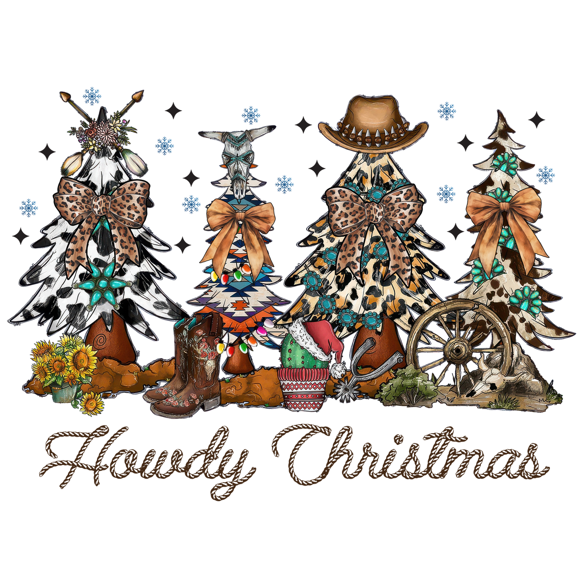 Western Cowboy Christmas Trees -  Christmas Ready to Press DTF Transfer