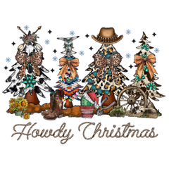 Western Cowboy Christmas Trees -  Christmas Ready to Press DTF Transfer