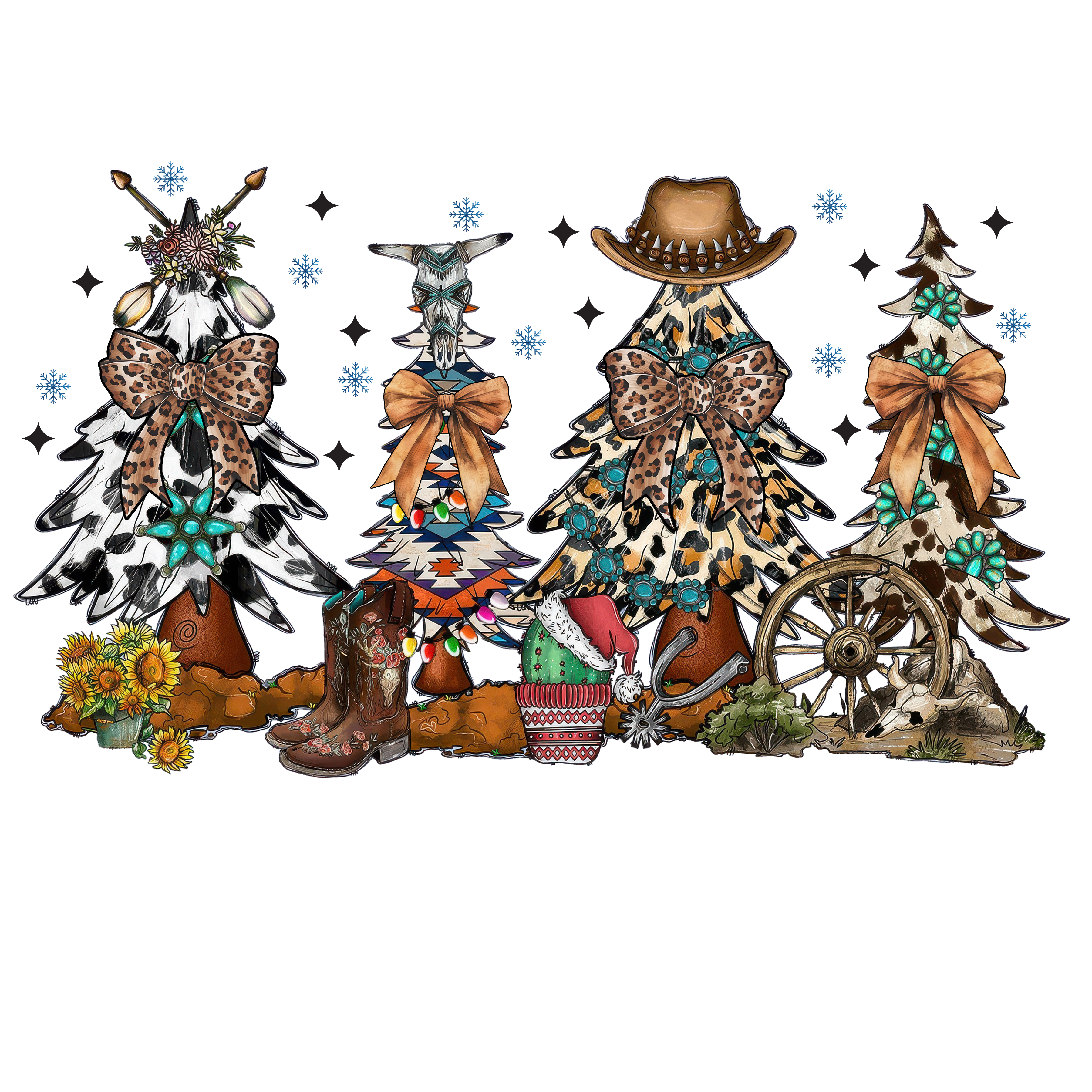 Western Cowboy Christmas Trees -  Christmas Ready to Press DTF Transfer