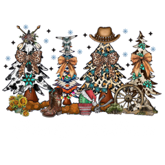Western Cowboy Christmas Trees -  Christmas Ready to Press DTF Transfer